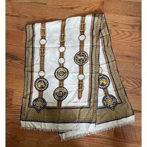 Vintage LOEWE Silk Fringe Scarf Hand Rolled Cream 51x17"